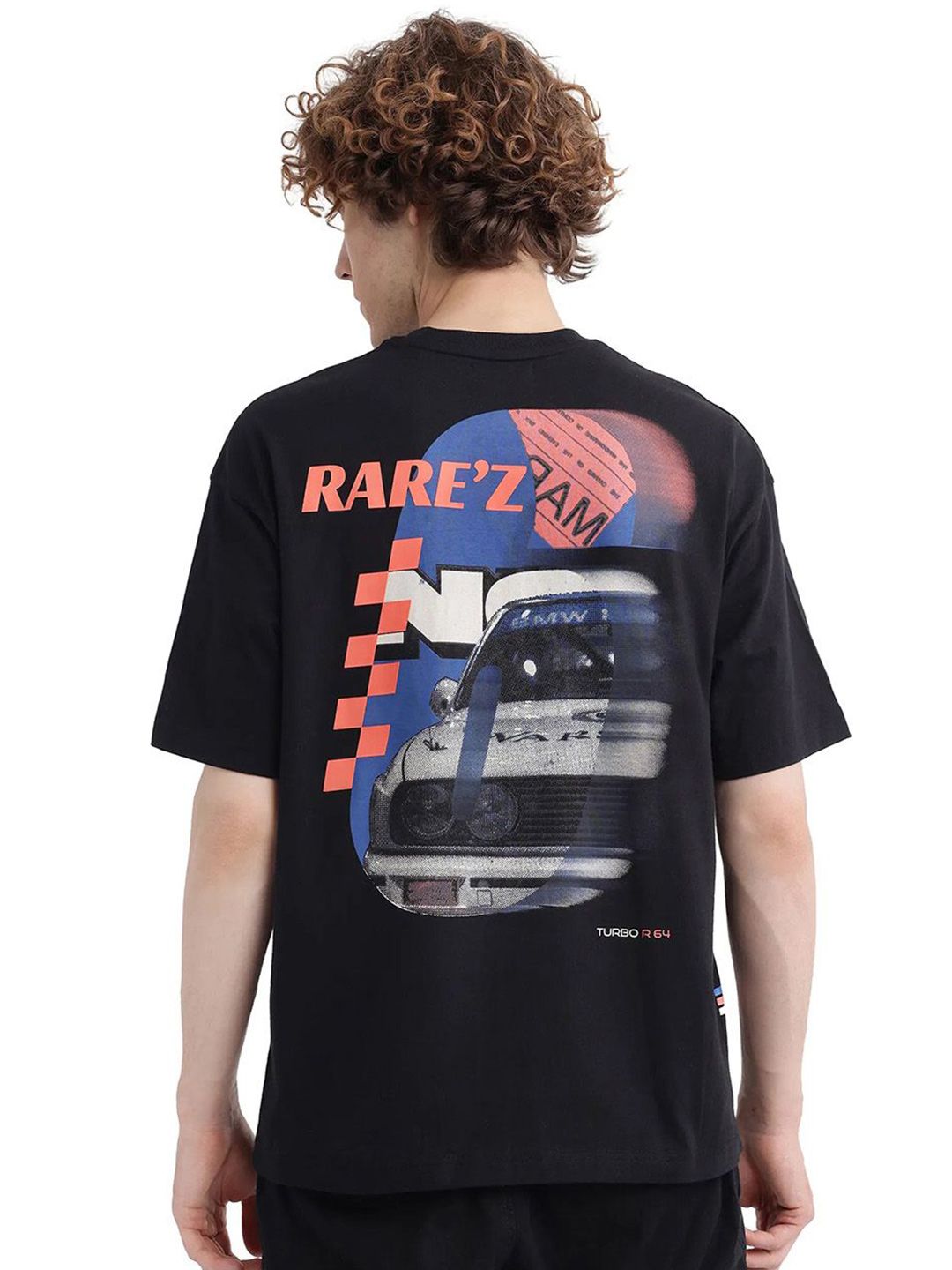 RARE RABBIT Men Graphic Printed Round Neck Cotton Oversized T-shirt