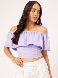DressBerry Lavender Haze Dobby Ruffled Bardot Top