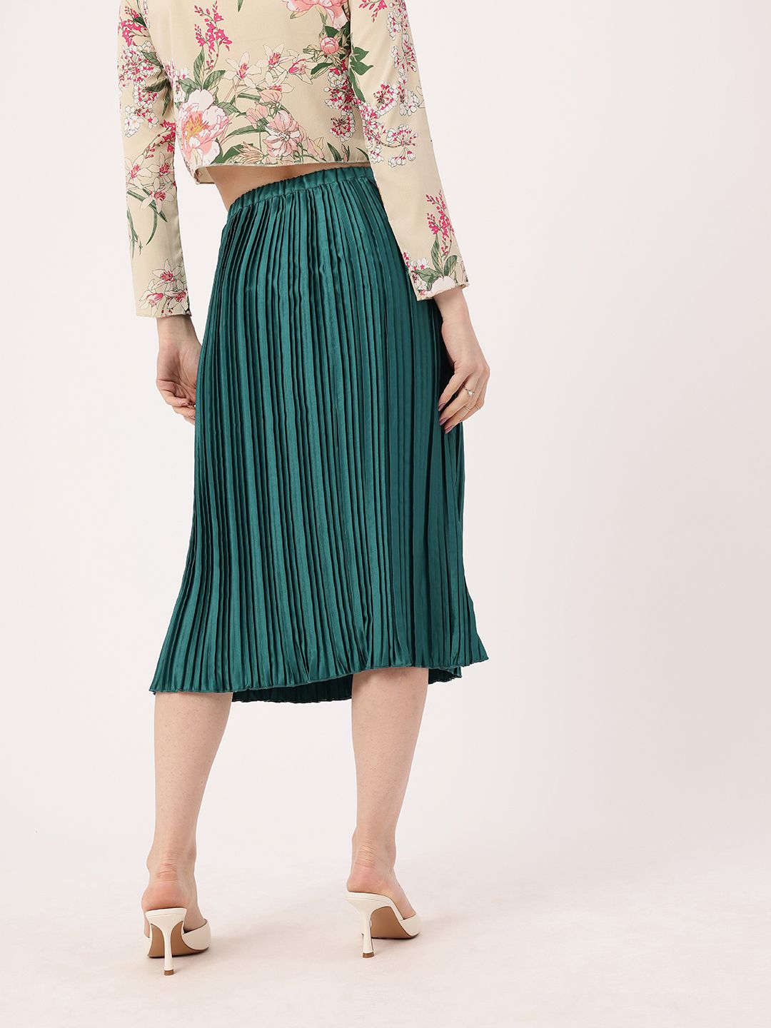 DressBerry Effortless Elegance Accordion Pleated Satin Finish A-Line Midi Skirts