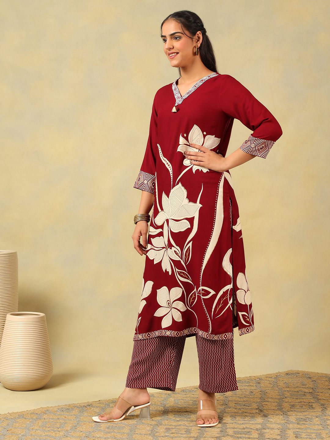 Kurta Kapas Tulen Bercetak Wanita Mamicha dengan Seluar
