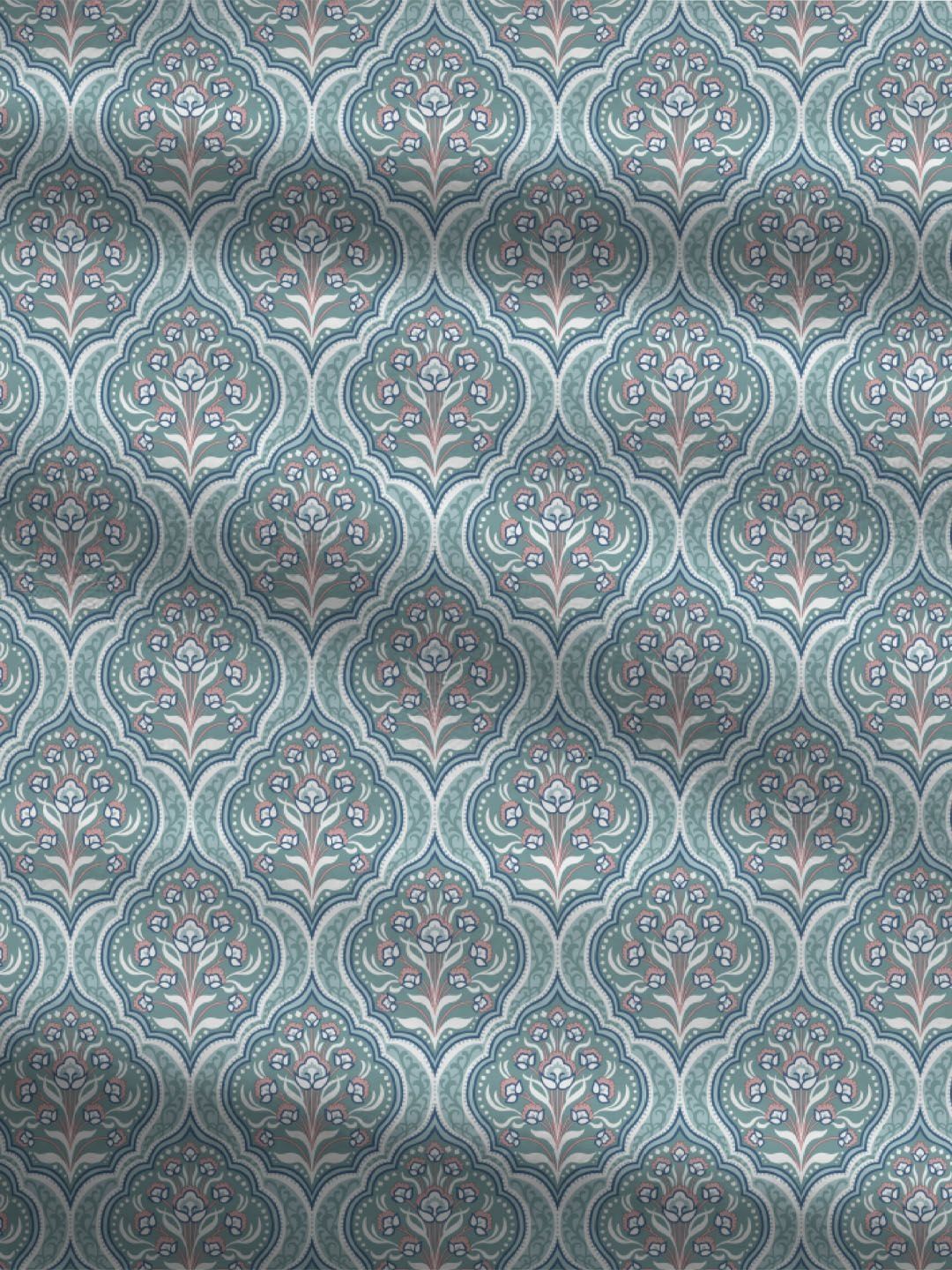 MYTRIDENT Anna Sea Green Dusk & Dawn Flat 144TC Queen Cotton Bedsheet Set