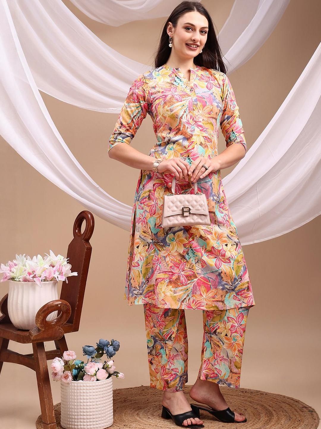 KALINI Women Pink Viscose Rayon Kurta Sets