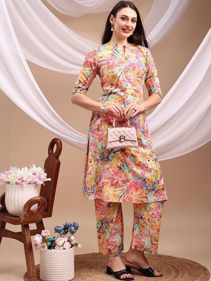 KALINI Women Pink Viscose Rayon Kurta Sets