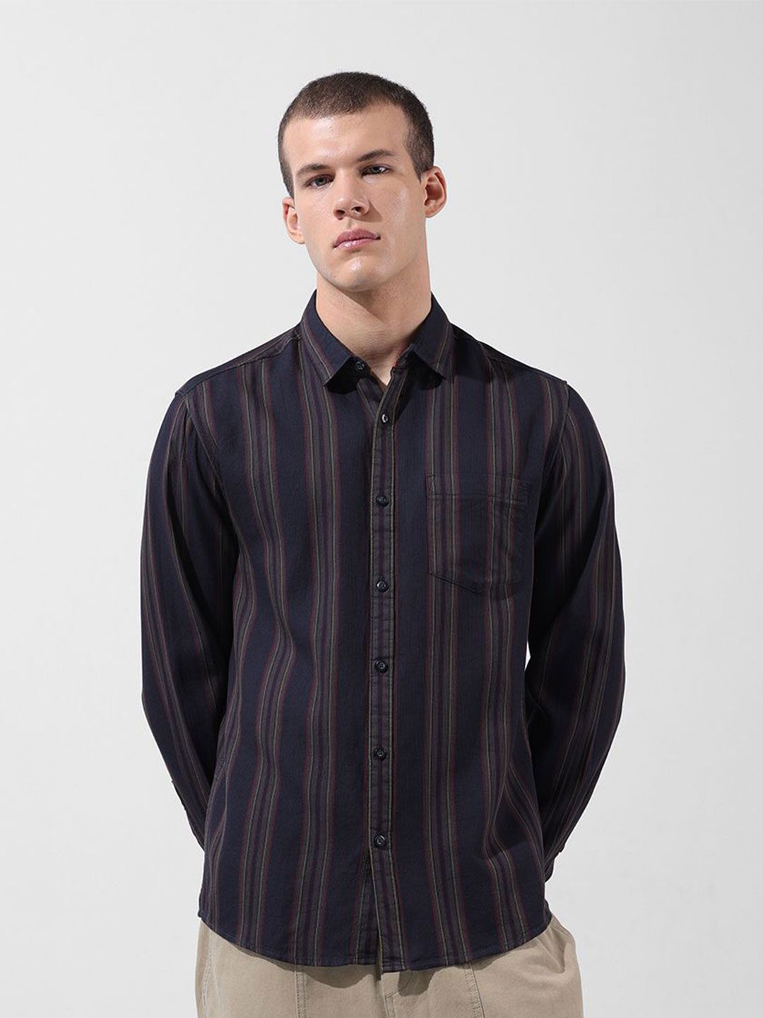 The Indian Garage Co Multi Stripes Striped Slim Fit Cotton Casual Shirt