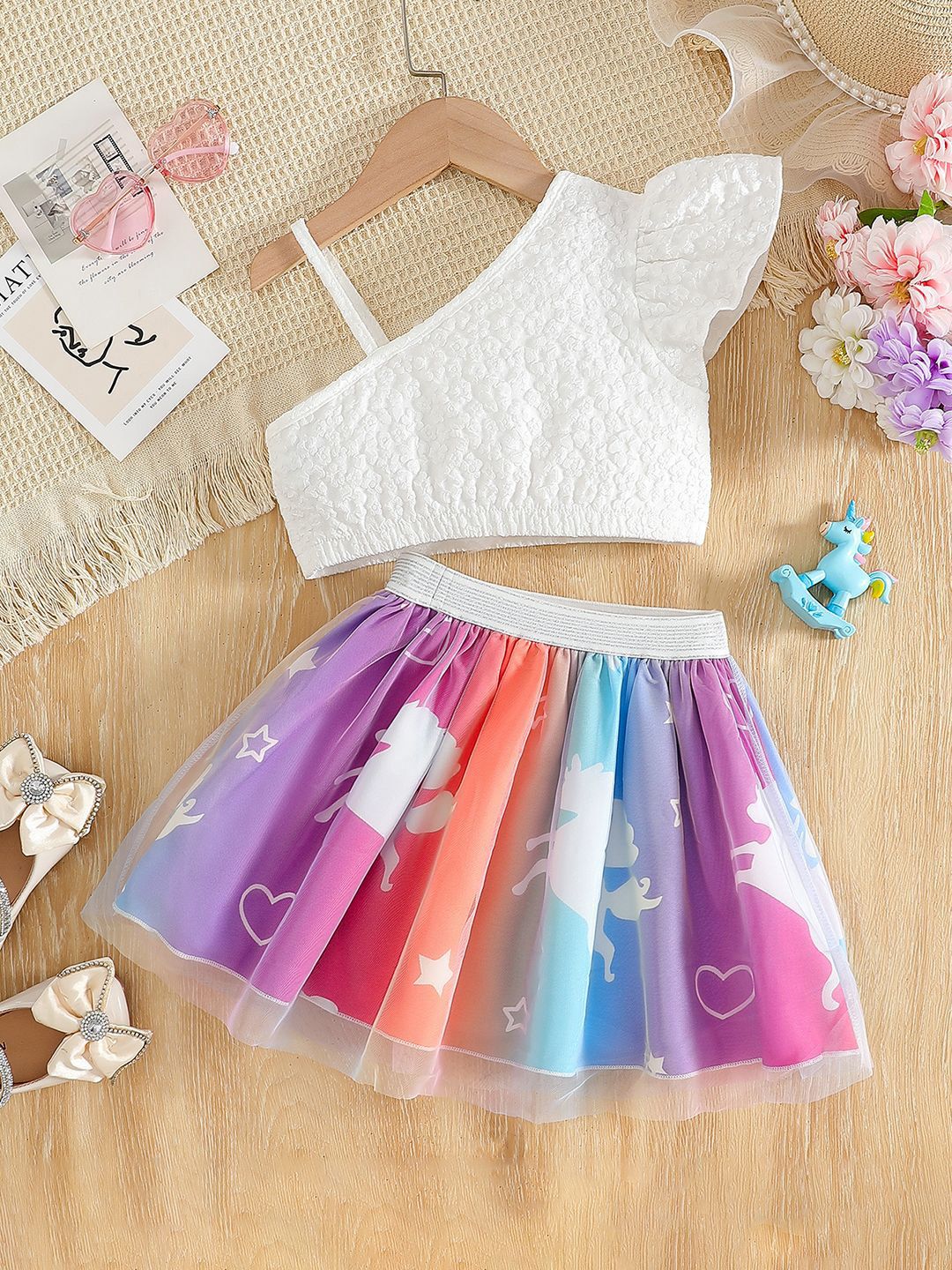 YK Girls Printed Top With Skirt Clothing Set