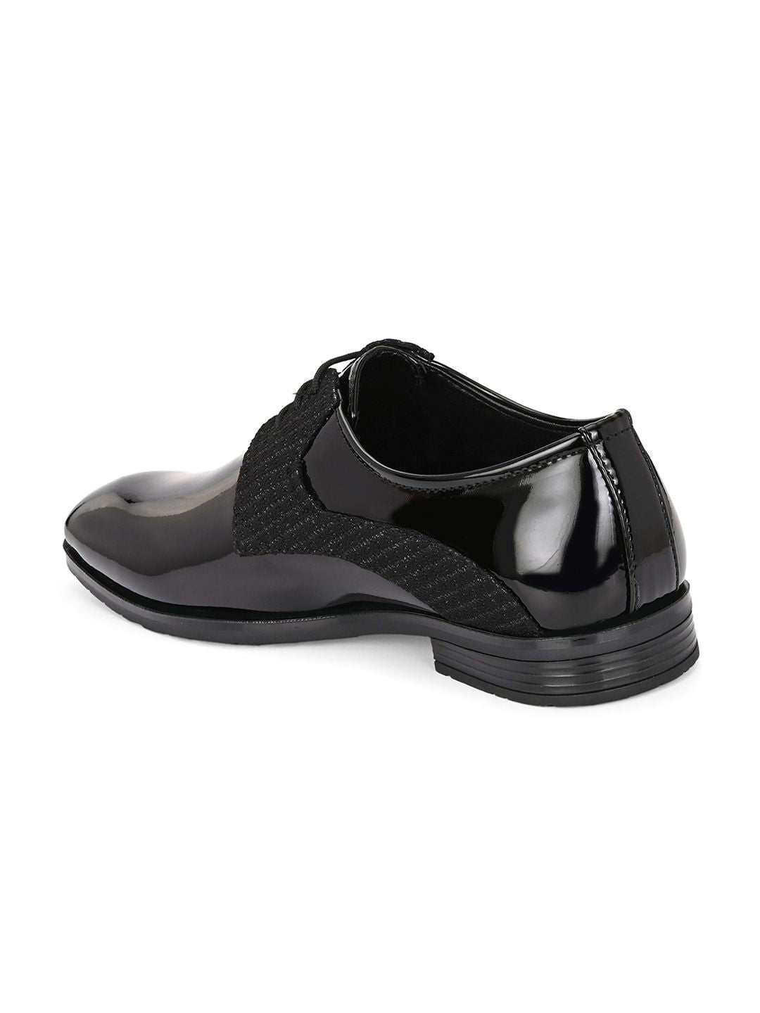 House of Pataudi Men Black Faux Leather Formal Lace up Derby Shoes