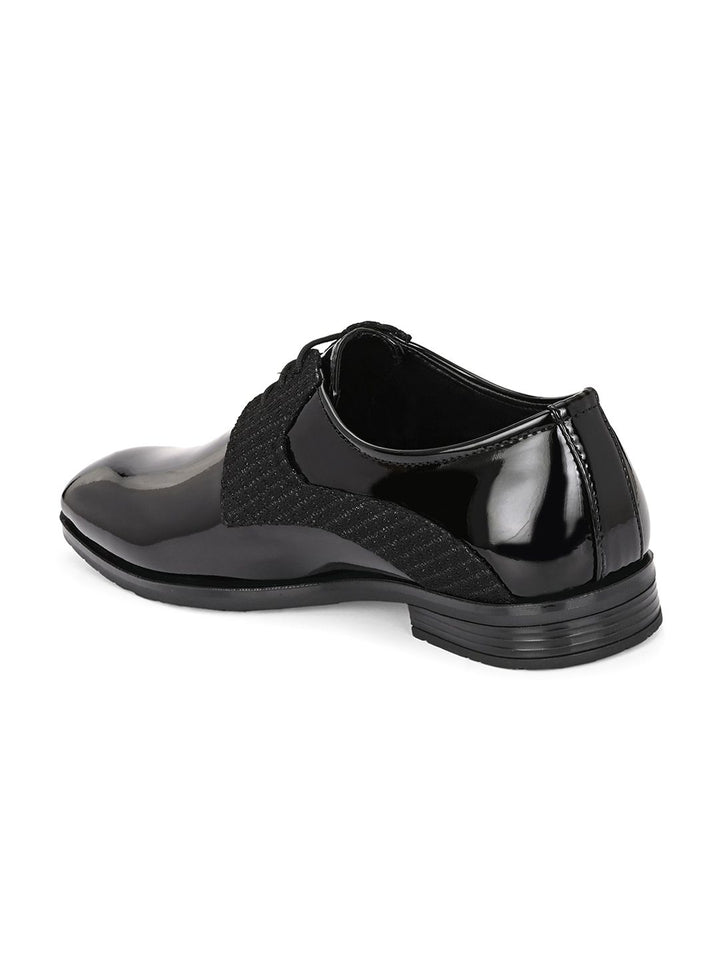 House of Pataudi Men Black Faux Leather Formal Lace up Derby Shoes