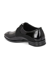 House of Pataudi Men Black Faux Leather Formal Lace up Derby Shoes