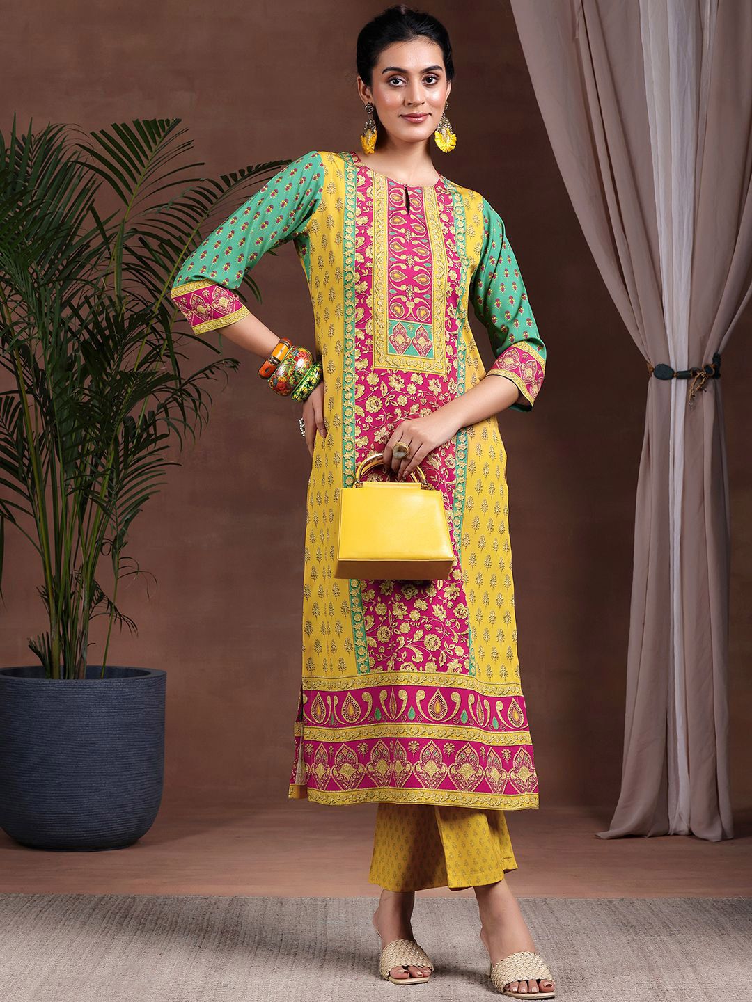 Libas Floral Printed Straight Kurta with Palazzos