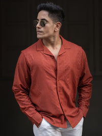 Powerlook Men Cuban Collar Self Design Casual Shirt