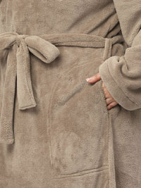 KLOTTHE Plus Size Brown Woollen Long Sleeves Bath Robe With Belt