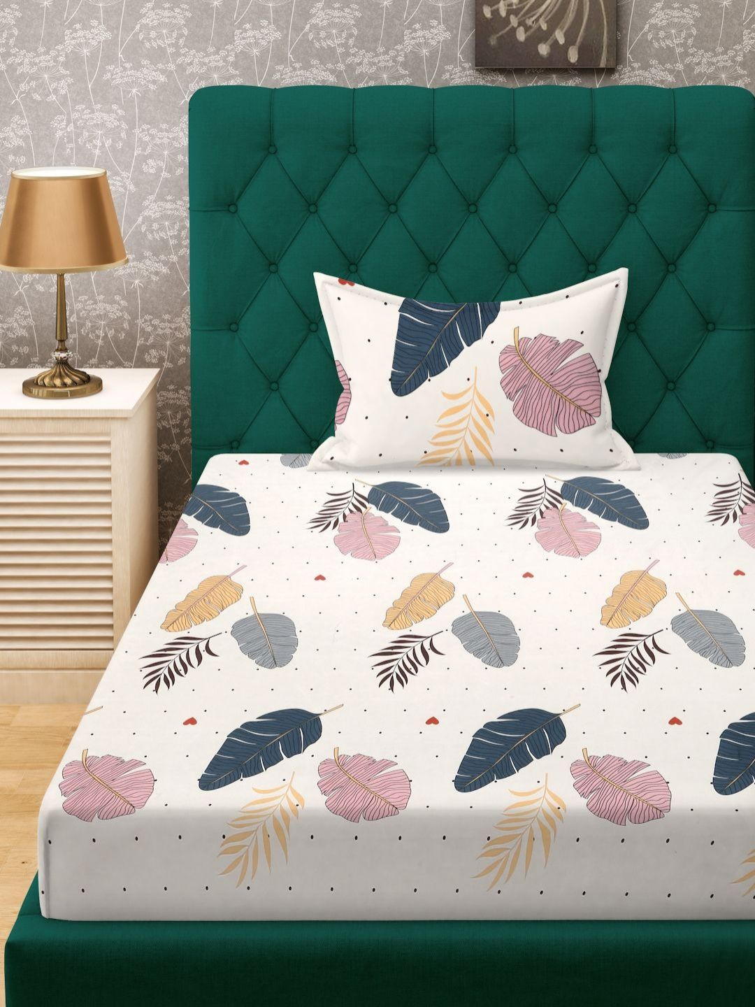 KLOTTHE Book Lipat Krim Daun Kapas Rasa Lembut 300 TC Cadar Halus Ganda dengan Sarung Bantal-98 x 89 inci