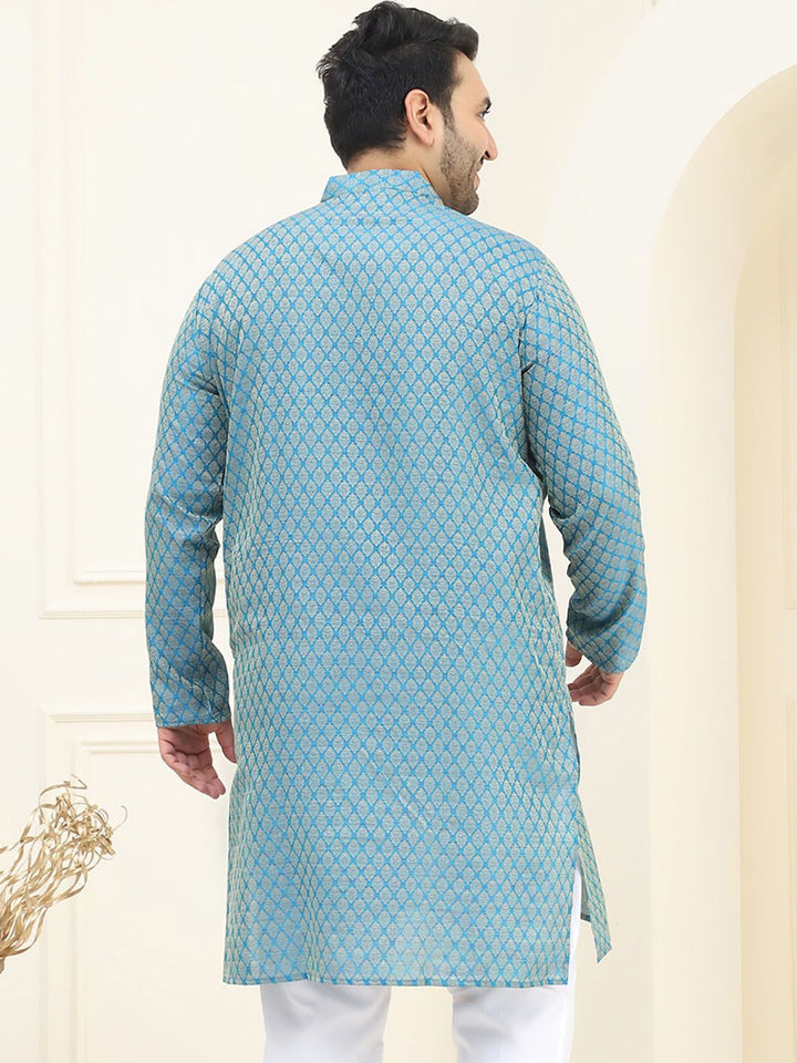 SOJANYA Plus Ethnic Motifs Woven Design Mandarin Collar Long Sleeves Straight Kurta