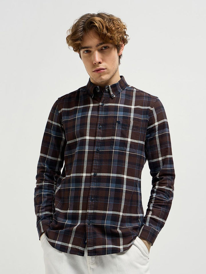 THE BEAR HOUSE Men Button-Down Collar Tartan Checked Cotton Casual Shirt