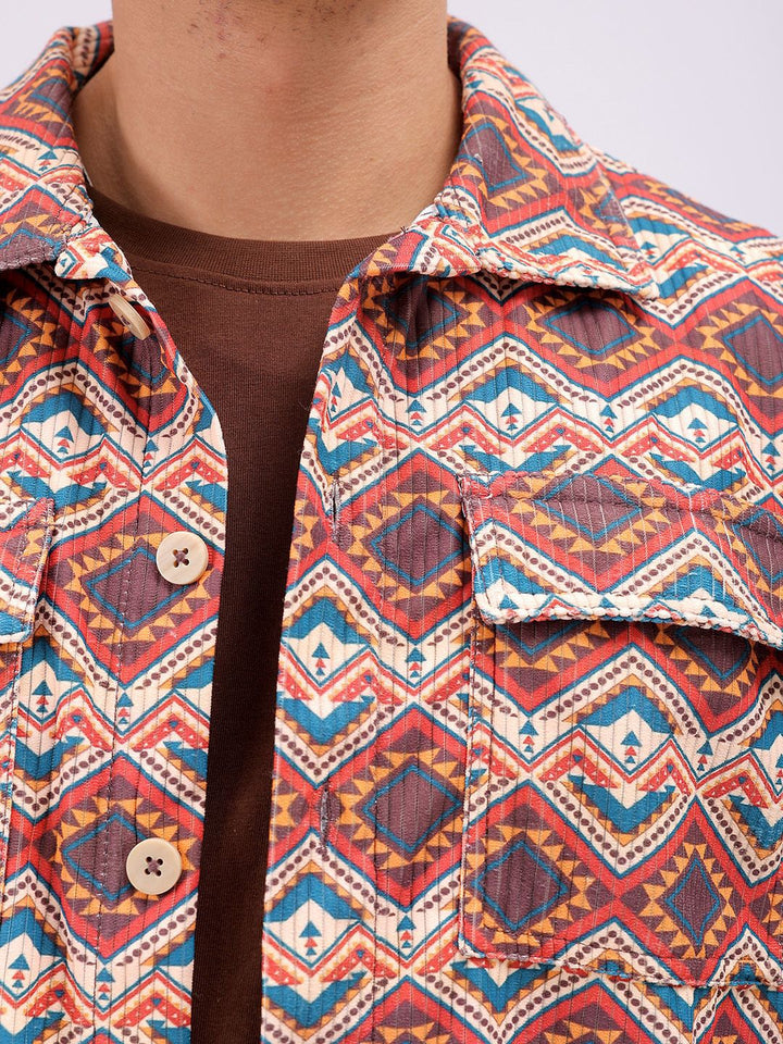 The Indian Garage Co Men Spread Collar Geometric Printed Casual Shirt