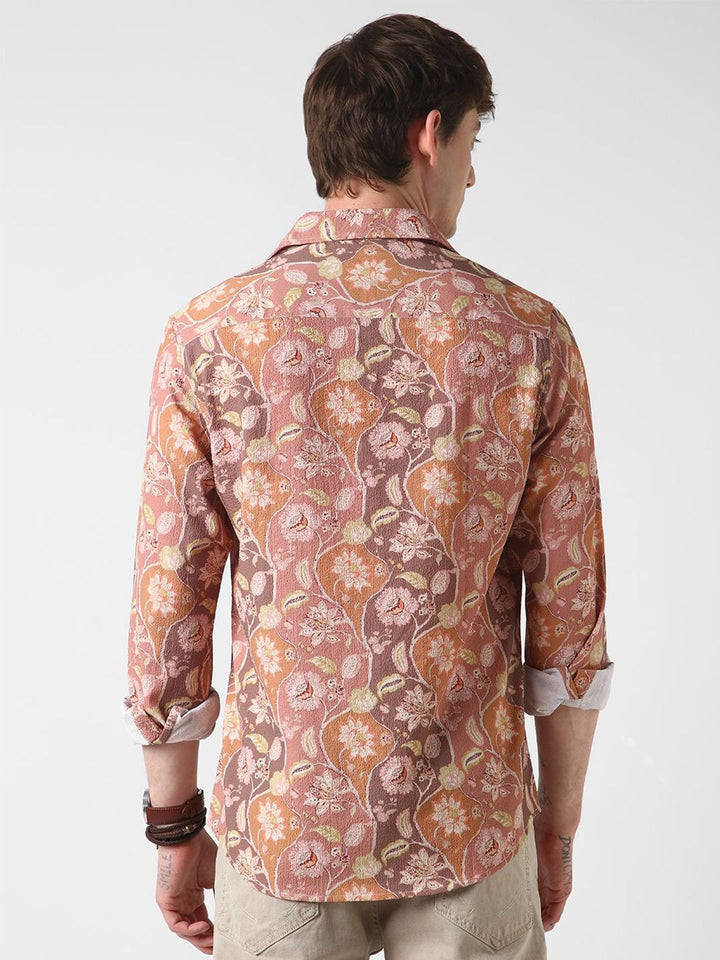 VASTRADO Men Classic Spread Collar Floral Printed Slim Fit Casual Shirt