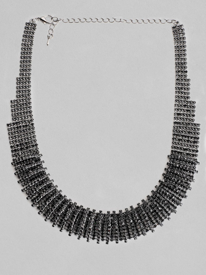 Rubans rhodium bersalut hitam beroksida beroketkan kalung choker