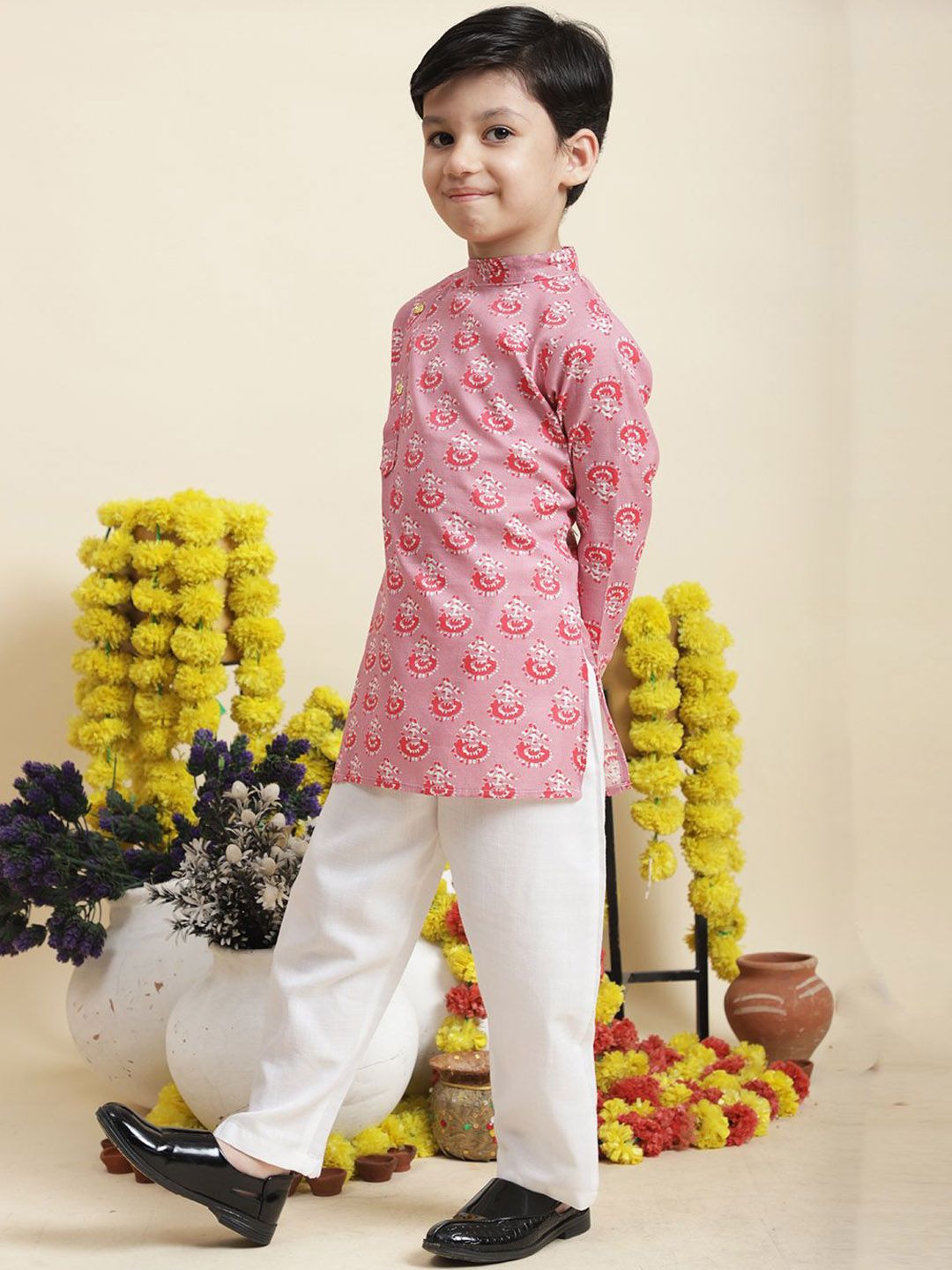 Cutiekins Boys Ethnic Motifs Printed Pure Cotton Kurta with Pyjamas