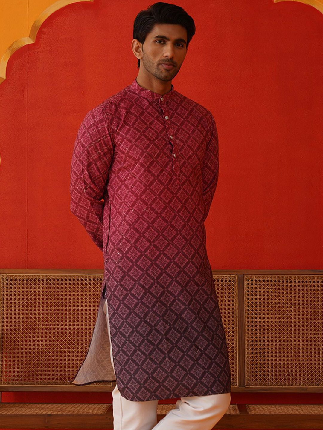 Jompers Men Floral Printed Sequinned Floral Kurta