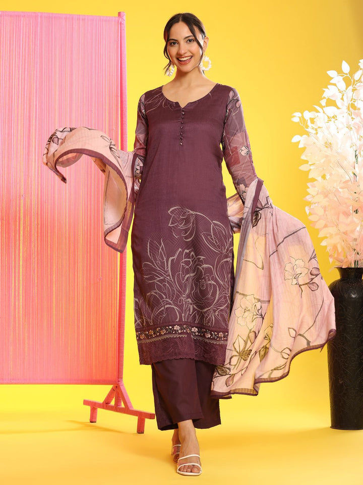 Mamicha Women Floral Printed Regular Pure Cotton Kurta with Trousers & Dupatta