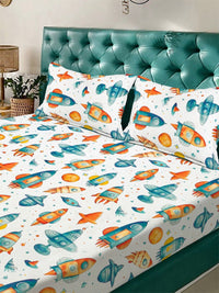 KLOTTHE Watak Kartun Putih Flat 300 TC Cadar Katil Double King Dengan 2 Sarung Bantal