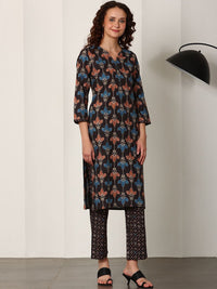 W Women Floral Printed Regular Pure Cotton Kurta with Trousers