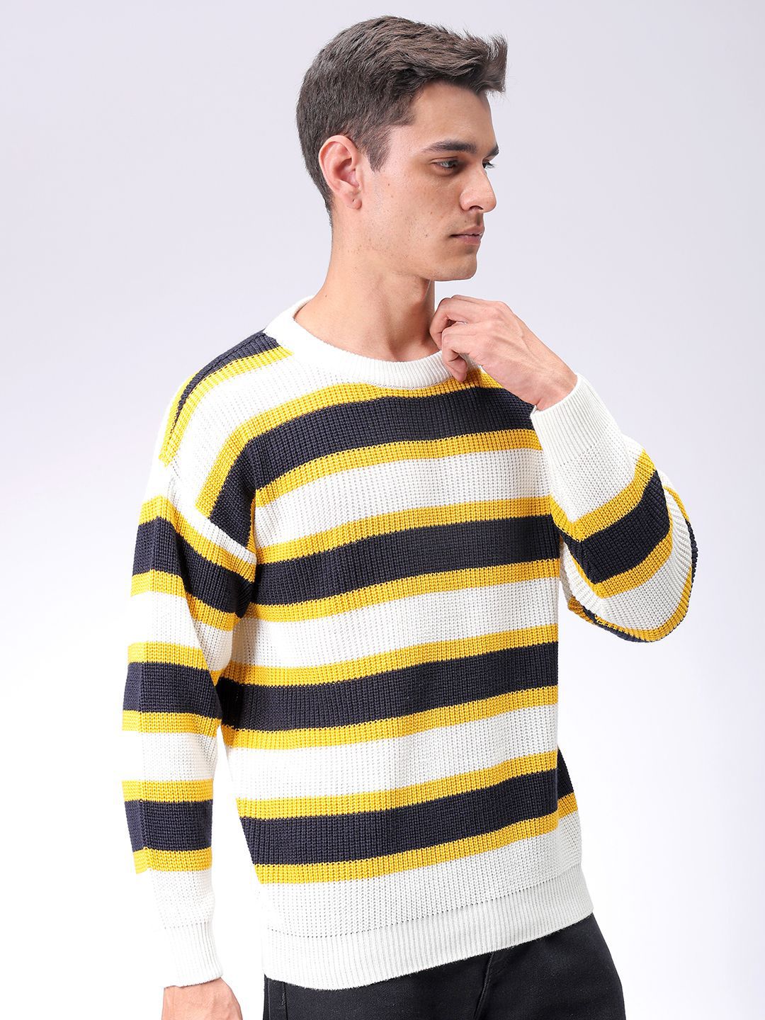 The Indian Garage Co Men Striped Round Neck Long Sleeves Pullover