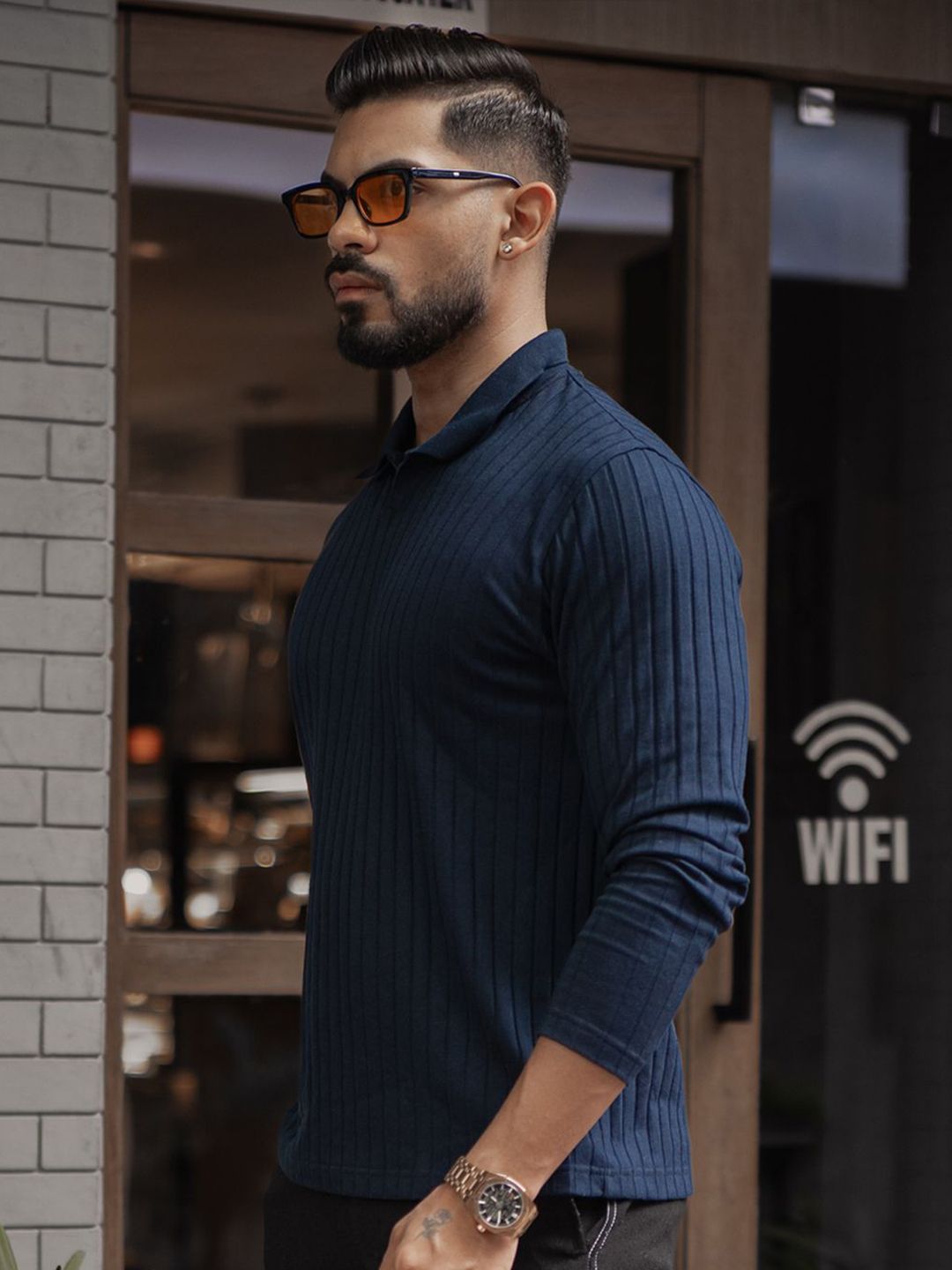 Powerlook Men Self Design Polo Collar Cotton T-shirt