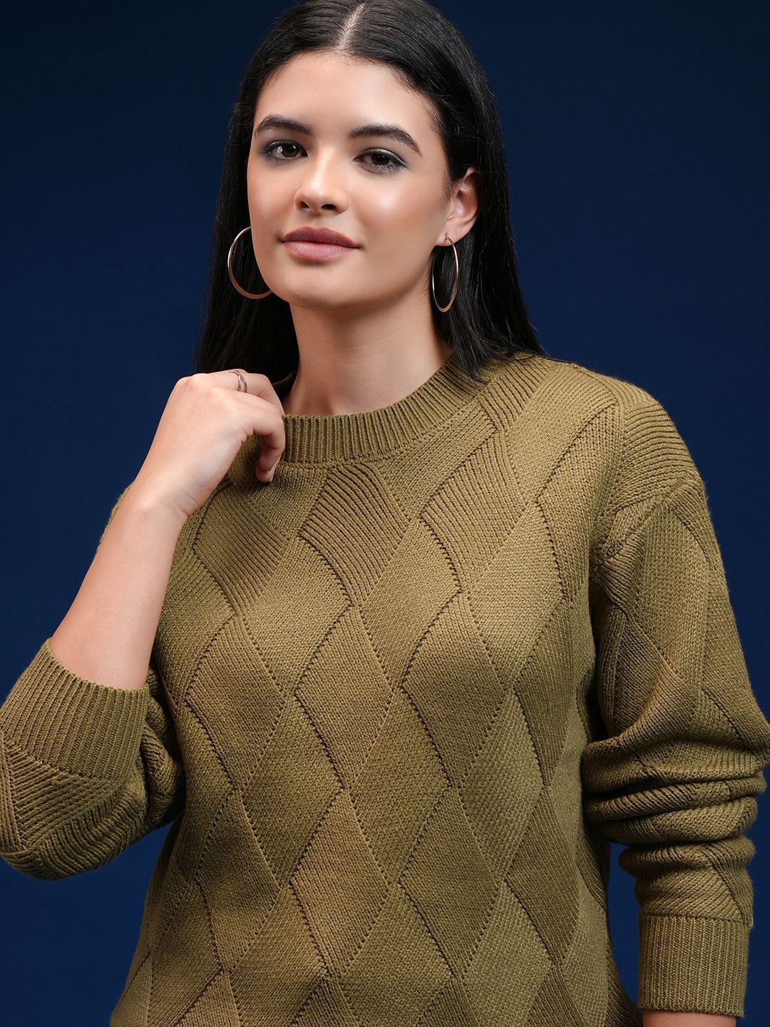 Tokyo Talkies Women Geometric Self Design Pullover