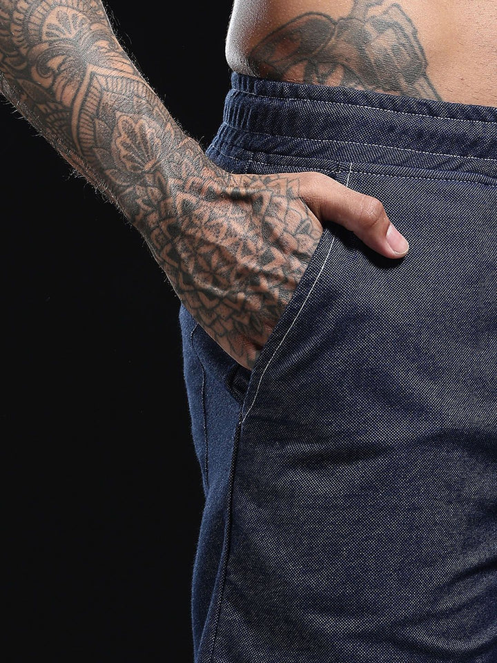 Eszett Lelaki Blue Relexed Fit Pure Cotton Denim High-Rise Shorts Dengan Teknologi Cepat Kering