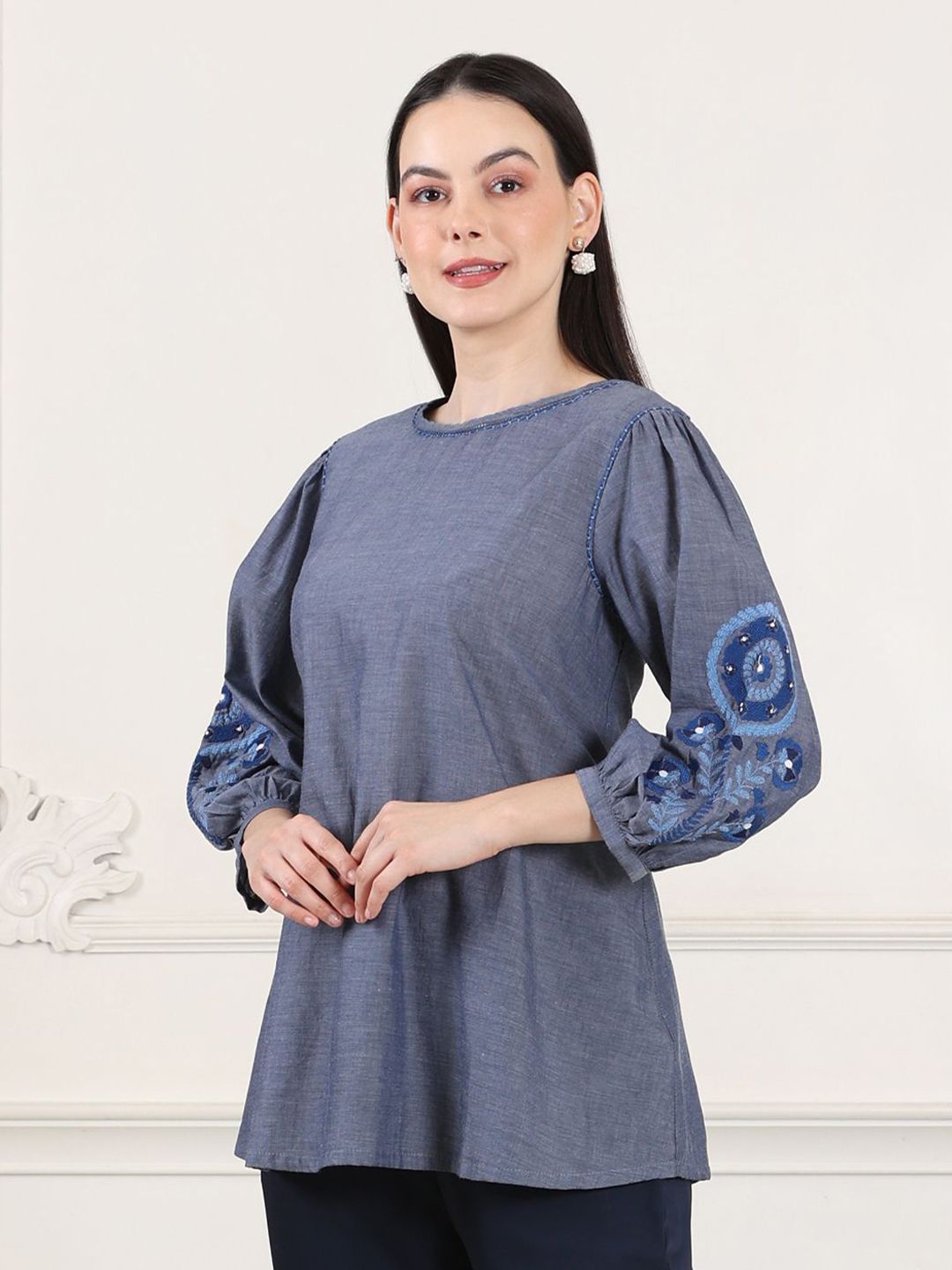 W Puff Sleeve Cotton Top