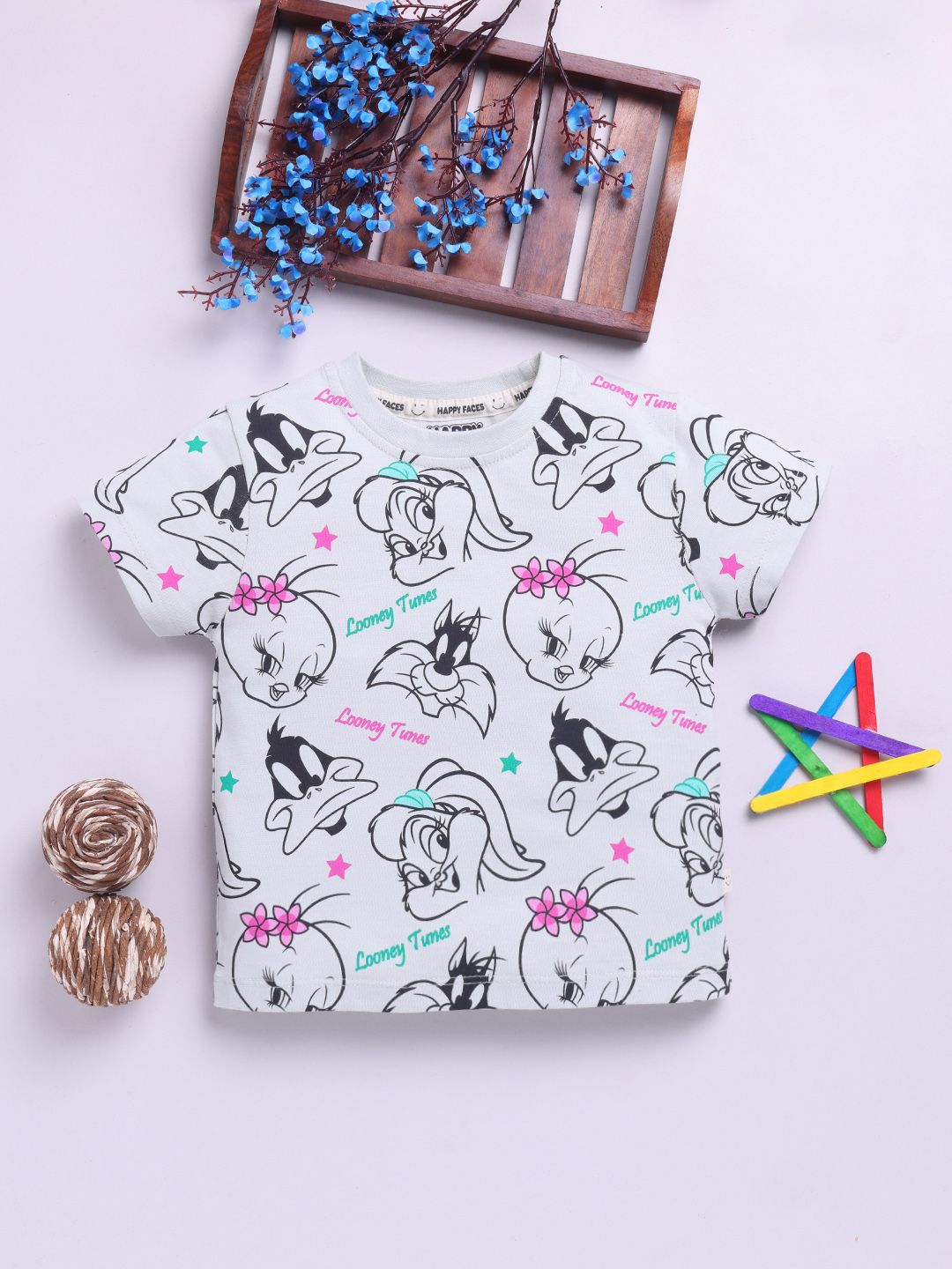 Happy Faces Girls Looney Tunes Printed Pure Cotton T-shirt