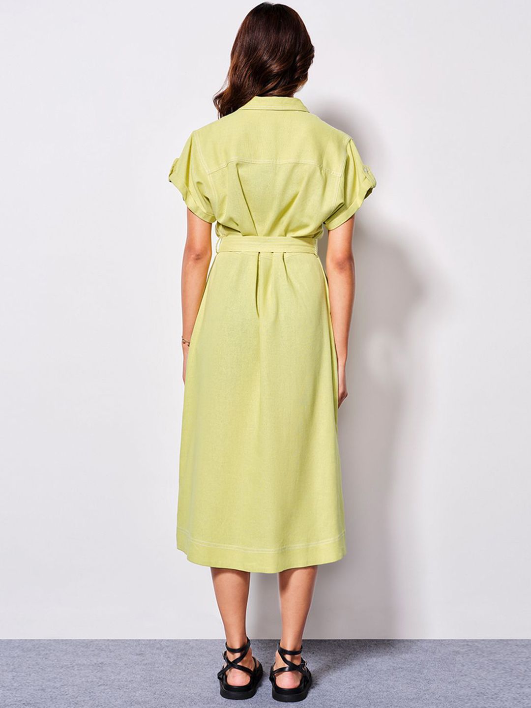 AND Women Shirt Collar Wrap Midi Dress