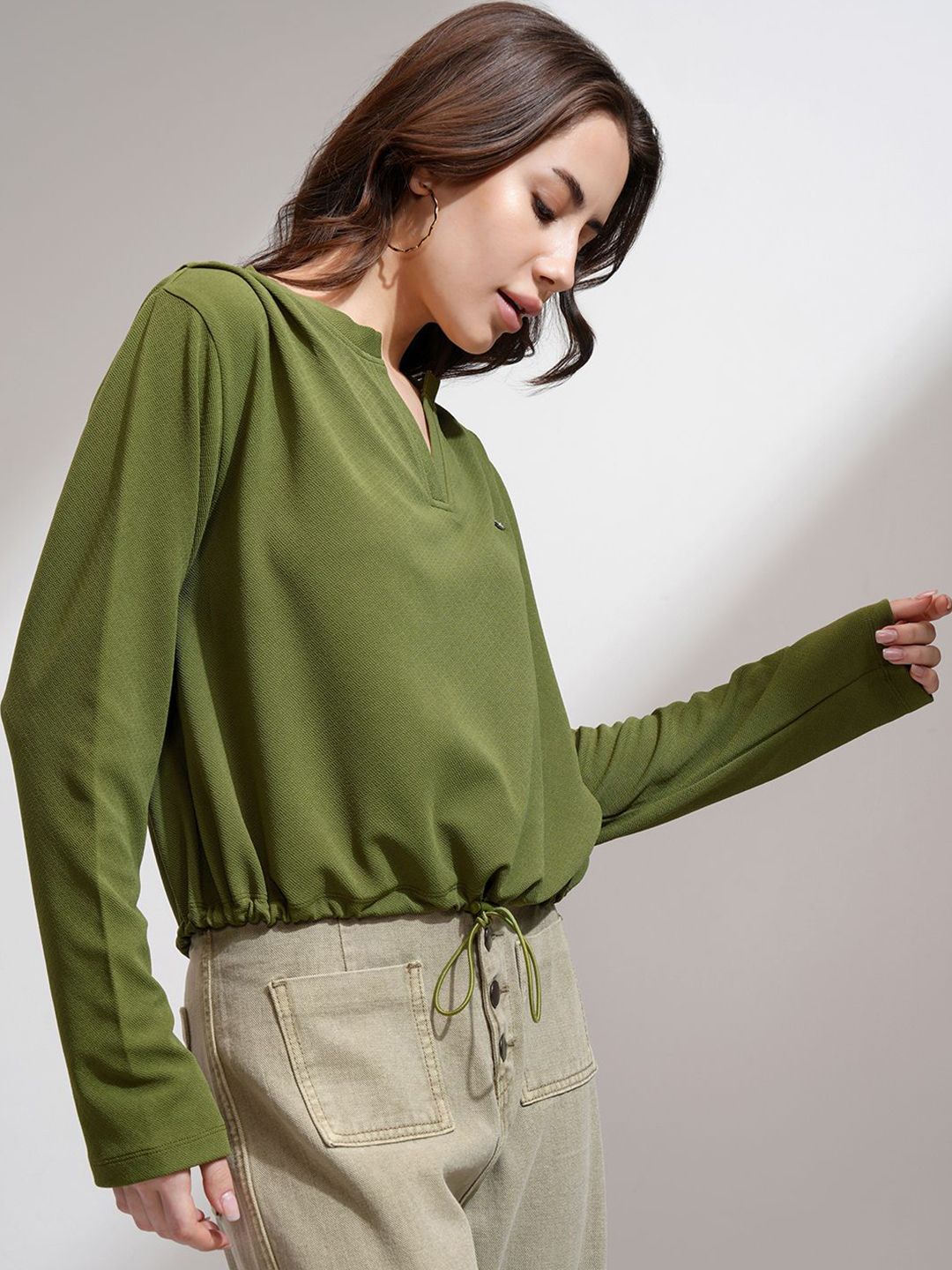 Tokyo Talkies Women Solid V-Neck Full Sleeve Top
