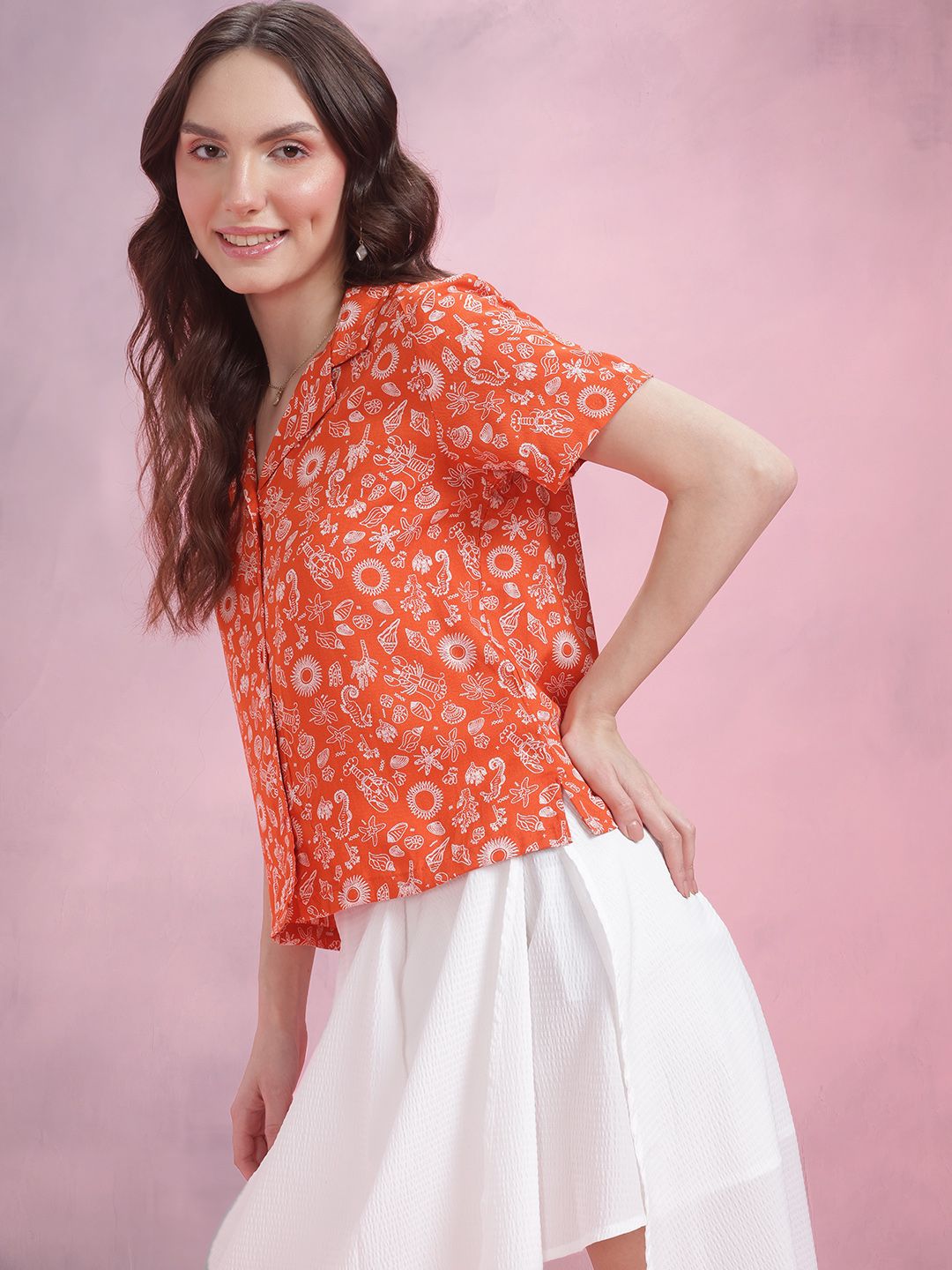 DressBerry Printed Cuban Collar Shirt
