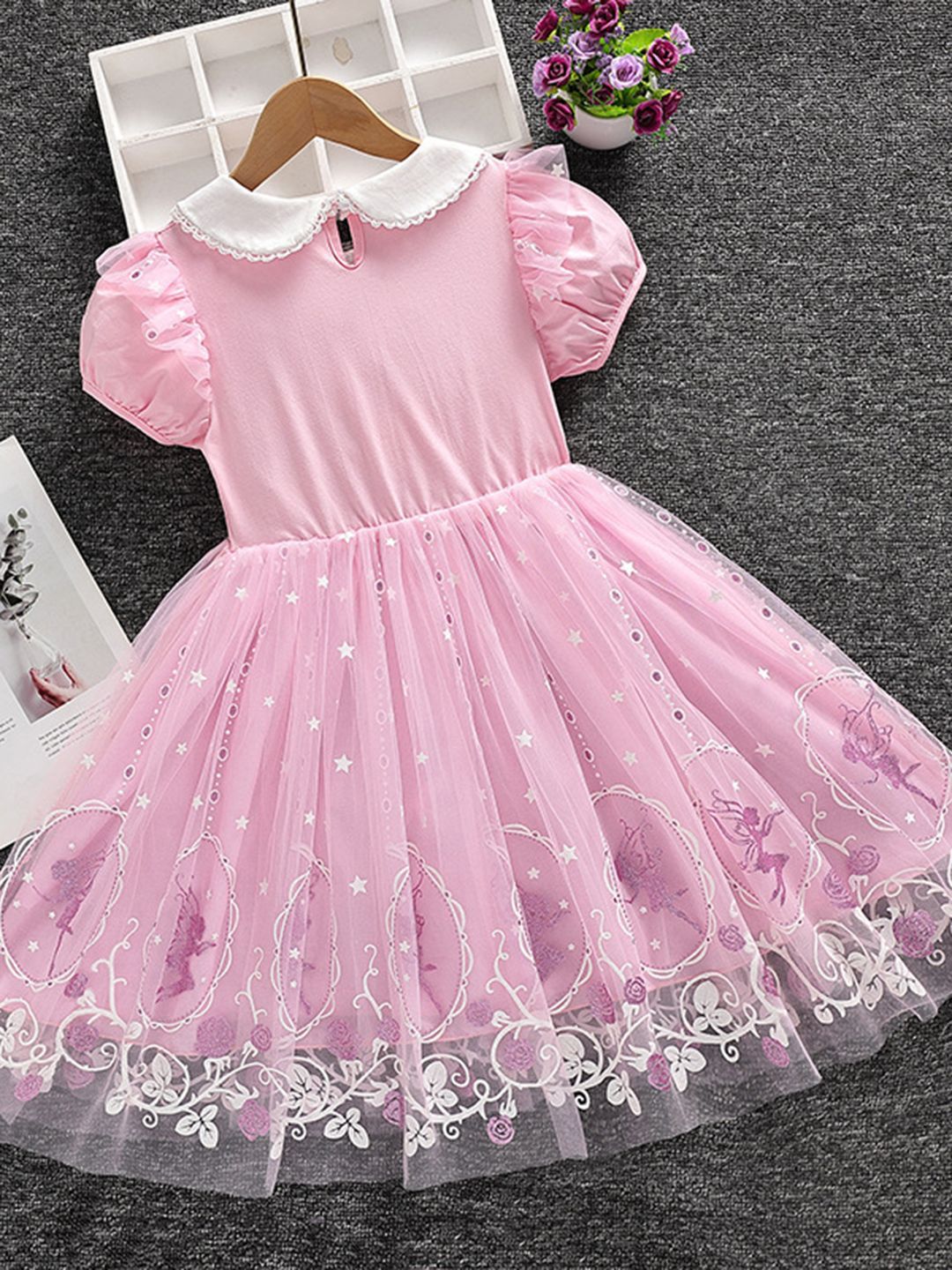 YK Girls Self Design Fit And Flare Knee Length Dress