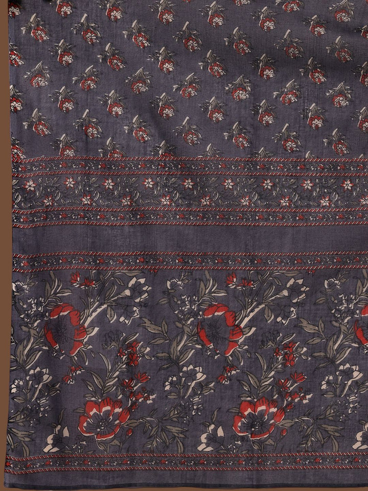 Libas Floral Printed Pure Cotton Straight Kurta With Trouser & Dupatta
