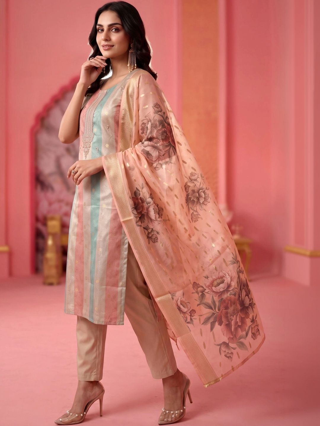 Mamicha Women Regular Thread Work Kurta with Trousers & With Dupatta