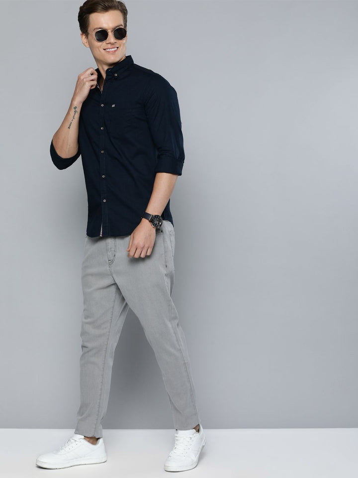 The Indian Garage Co Men Navy Blue Slim Fit Solid Casual Shirt