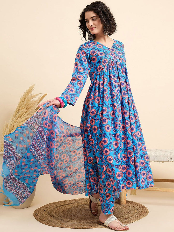 KALINI Women Floral Printed Regular Kurta with Trousers & With Dupatta