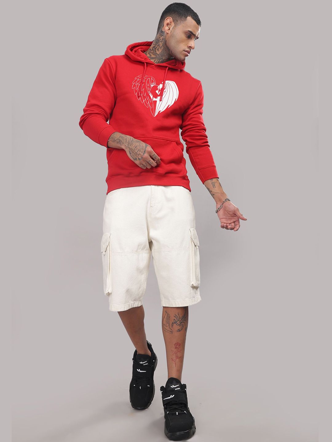 ADRO Men Graphic Printed Hood Cotton Pullover Sweatshirt