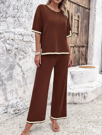 all about you Brown & White Round Neck Top & Trouser Co-Ords