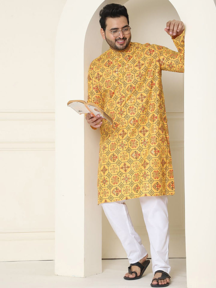 SOJANYA PLUS Motif Etnik Bercetak Linen Kapas Kurta Lurus dengan Piyama