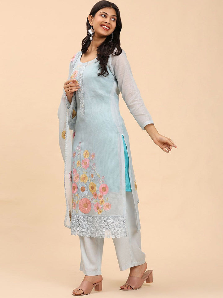 Mamicha Women Floral Regular Pure Cotton Kurta with Palazzos & With Dupatta