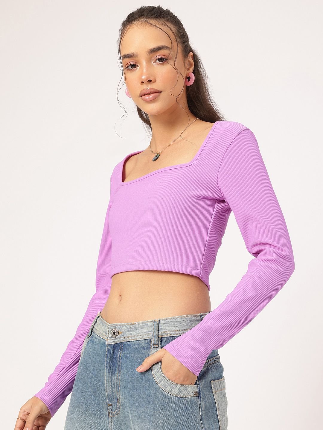 DressBerry Aesthetic Avenue Square Neck Ribbed Crop Top