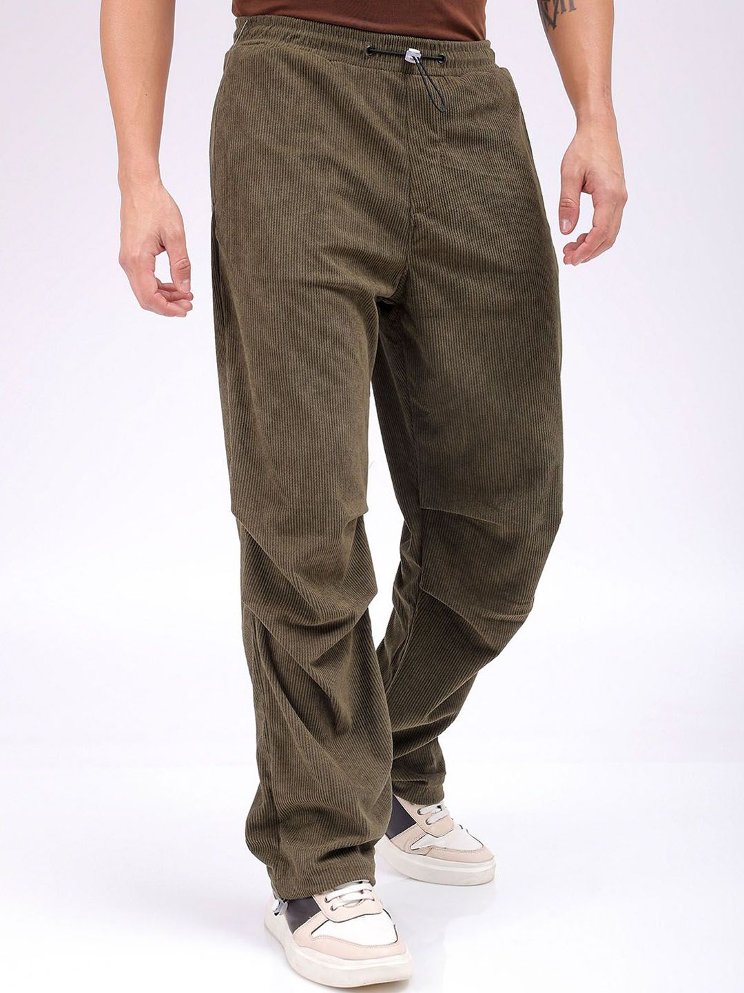 The Indian Garage Co Men Striped Tapered Fit Regular Trousers