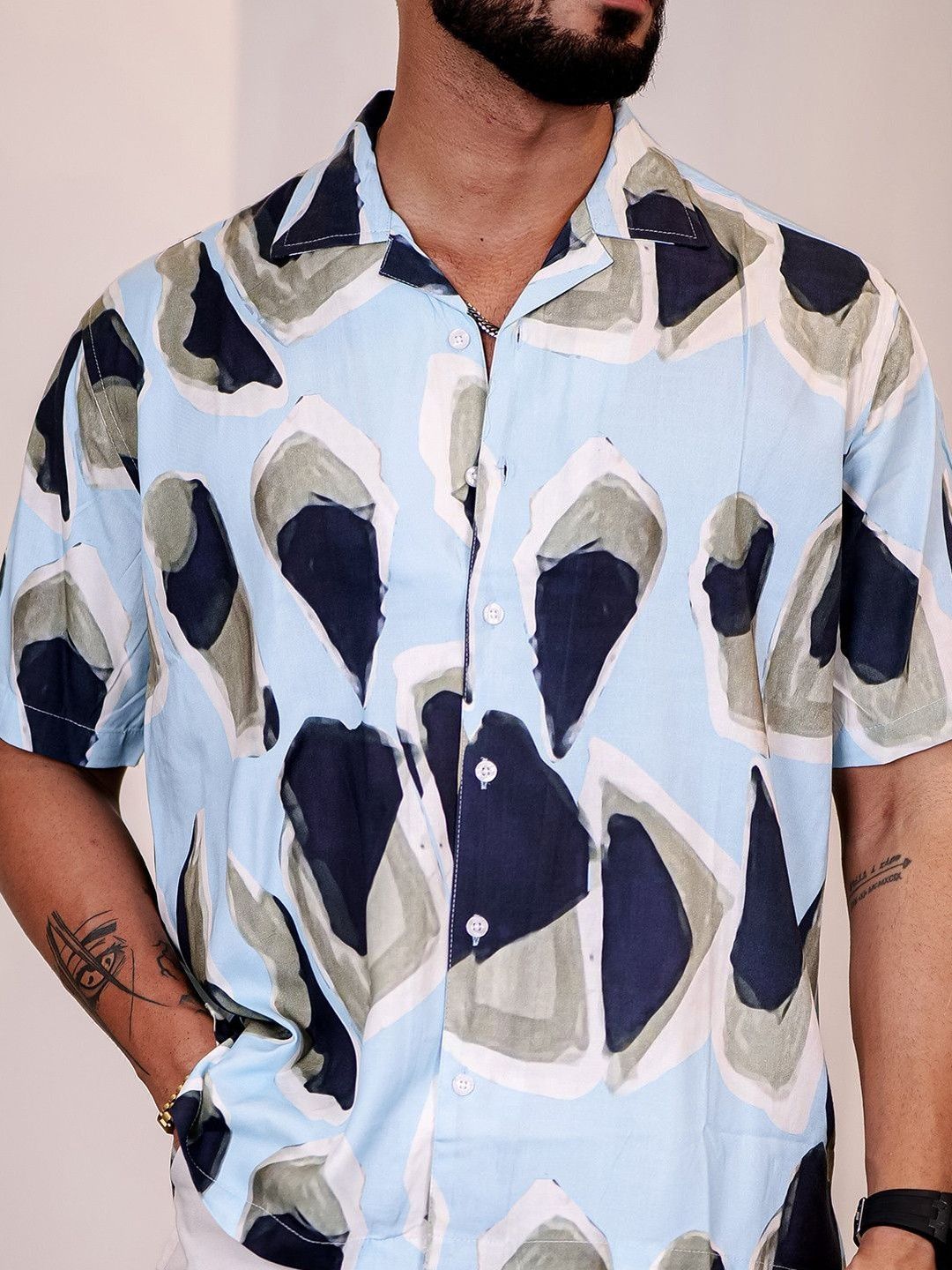 Eszett Men Abstract Printed Cuban Collar Casual Shirt