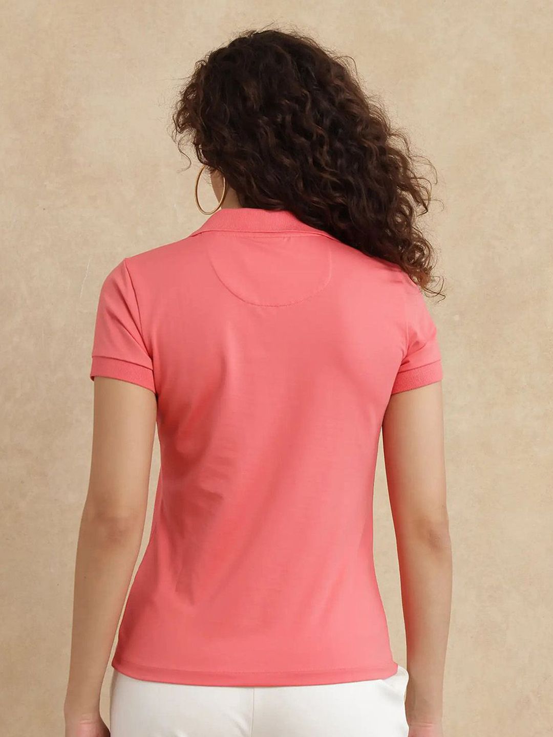 RAREISM Women Solid Polo Collar Cotton T-shirt
