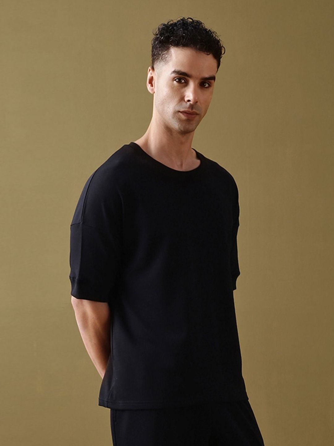 DILLINGER Men Solid Ultra Soft Drapey Oversized Drop Shoulder T-Shirt