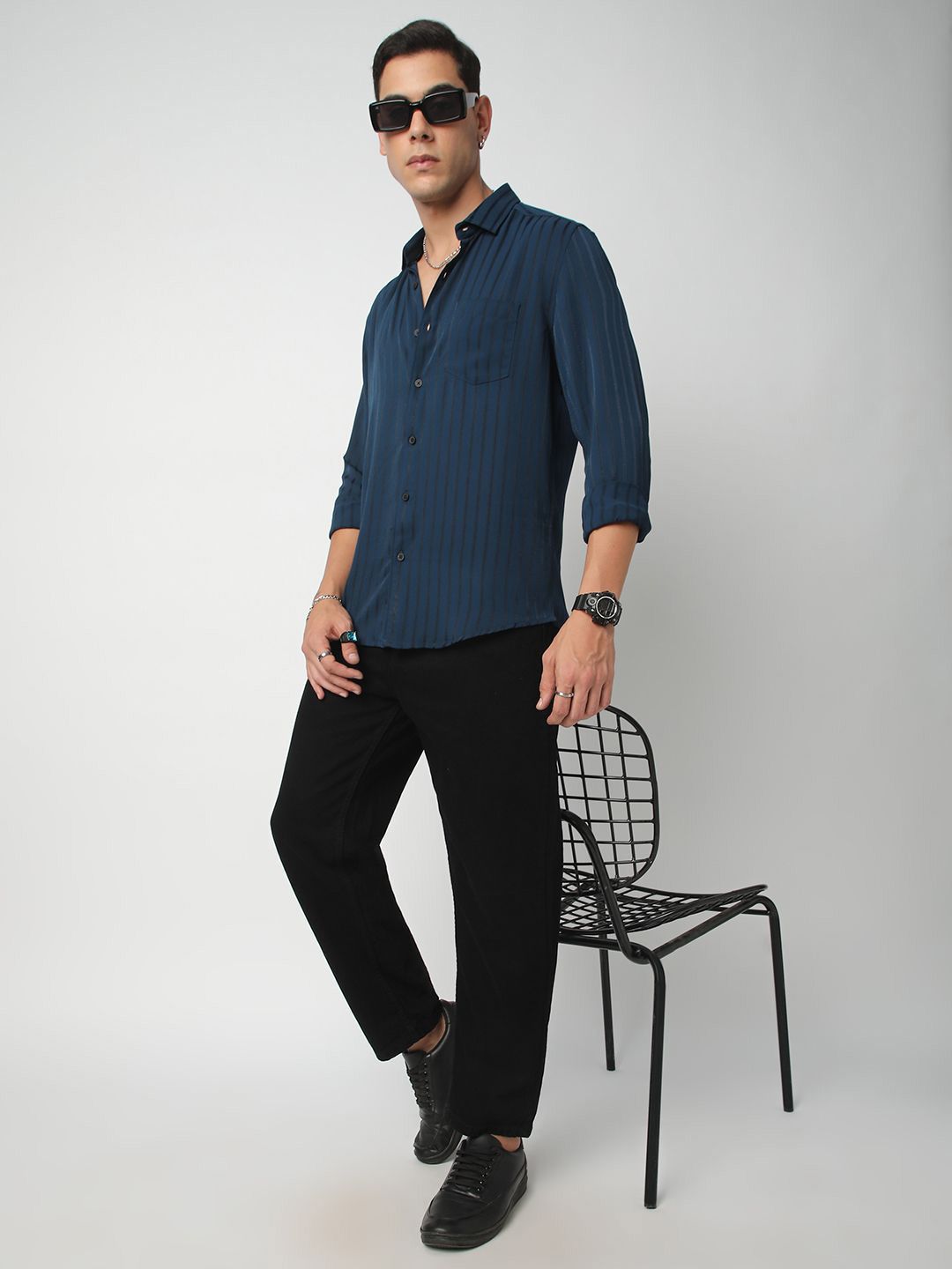 VASTRADO Men Classic Spread Collar Vertical Striped  Slim Fit Casual Shirt